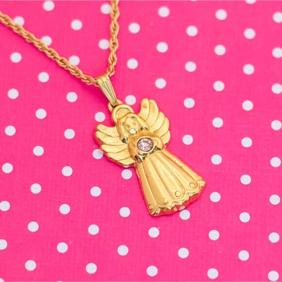 Vintage Elegant Gold Tone Angelic Rhinestone Necklace by Avon 16 inch - P9 - Picture 1 of 3
